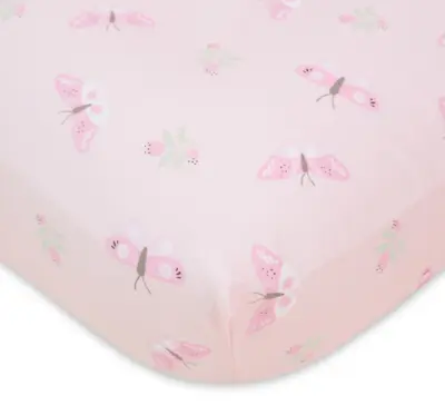 £25.38 • Buy 2 Pcs Baby Nursery Crib Fitted Cot Sheet Set Pink White Butterflies