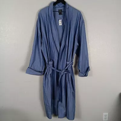 NWT Jos A Bank Robe Men L/ XL Herringbone Long Sleeve Blue Tie Pockets Cotton • $29.85