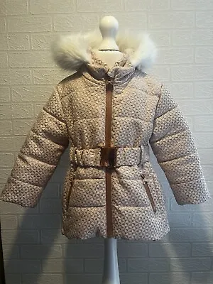 Ted Baker Girls Rose Gold Pink White Padded Warm Fur Lined Coat Age 4 Years • £24.99