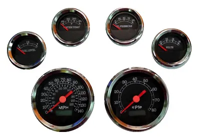 6 Gauge Set With Senders SpeedoTachoOilTempFuelVolt Black/chrome 043BC-S • $240