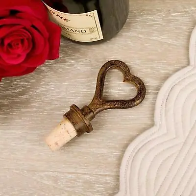 Cast Iron Heart Shaped Bottle Stopper Cork Wine Champagne Love Rustic Vintage • £8.90