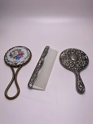 Vintage Limoges Purse Mirror And Silver Plated Purse Mirror And Comb Set • $15.75