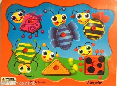 $12 • Buy FUN INSECT SHAPES 6 Pc Shaped Peg Wood Puzzle 11.5 X8.75  Educational Toy Wooden
