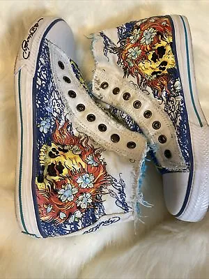 Ed Hardy High Top  Beautiful Ghost  Skull Print Sneakers Sz 9 US 40/ EU  RARE • $36