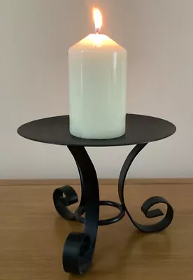 Vintage Candle Holder Plate With Scroll Legs Candlestick In Painted Black Metal  • £9.55