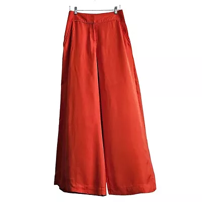 Sass & Bide Wide Split Leg Pants Orange Coral Size 12 Silk The Pipes • $97