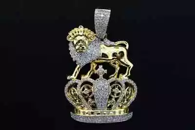 2CT Round Cut Moissanite King Crown Lion Men's Pendant 14k Yellow Gold Plated • $168.74