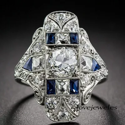 Vintage Filigree Wedding Bridal Ring 2 Ct Simulated Diamond 14K White Gold Over • $117.90