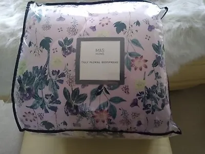 New Marks & Spencer Quilted Bed Throw  Bedspread Pinks & Lilac Floral.  • £80