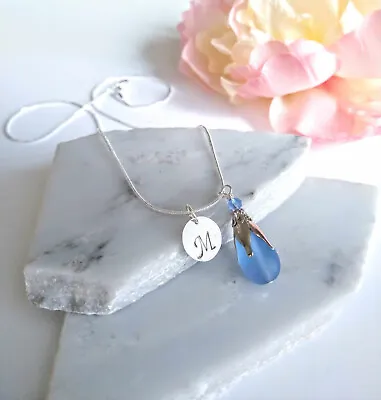 Personalized Sea Glass Silver Snake Chain 18 Inch Necklace Gift For Her • $15.99