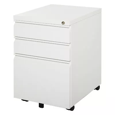 Vinsetto 3 Drawer Vertical File Cabinet Lockable Metal Filling Cabinet White • £73.99