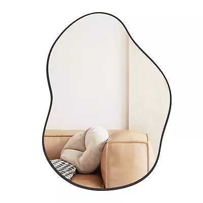 Modern Wall Mounted Asymmetrical Mirror W/ Solid Metal Frame For Bathroom Black • $89.49