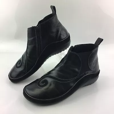 Naot Chi Black Scroll Leather Side Zip Boots Womens US  6 M  ~Euro  37 MSRP $199 • $99.50