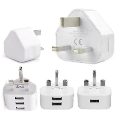 UK Main Wall 3 Pin Plug Adapter Charger With 3 USB Ports For Phones Tablets/iPad • £4.97