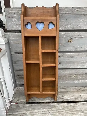 Vintage Wooden Hanging Display Wall Shelf Cut Out Hearts Stained Glass Large • $74.95