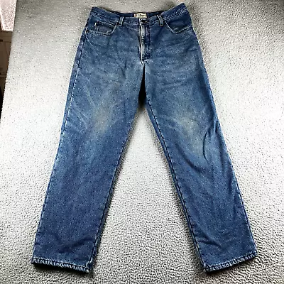 LL Bean Jeans Mens 35x32 Blue Denim Fleece Lined 100% Cotton Workwear Insulated • $14.96