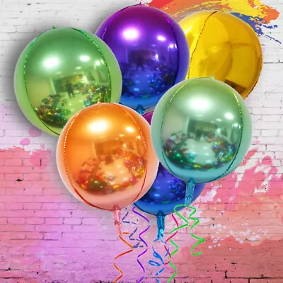 4D Round Foil Balloon Metallic Helium Ball Rainbow Birth Wedding Party  22 Inch • $5.50