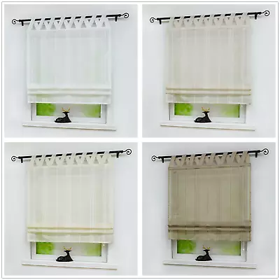 Roman Curtains Shade Window Solid Net Curtains Sheer Liftable Tab Top Blinds • £19.88