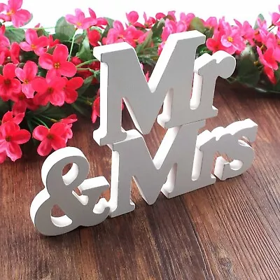 Wedding Table Sign - Mr & Mrs Wooden Standing Venue Decorations White • £8.99
