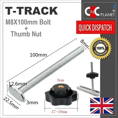 T Slot M8 X 100mm T-Slider Bolt With Thumb Knob Miter Track T-Track Thin Head • £4.75