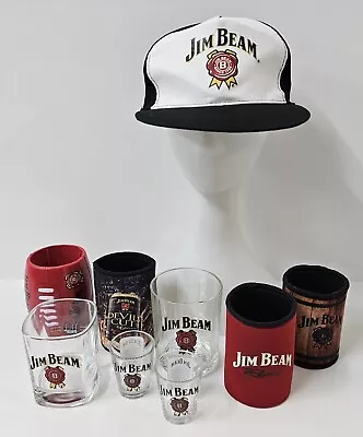 Jim Beam Bundle 2 Whiskey Glasses 2 Shot Glasses 4 Stubby Holders 1 Hat Cap VGC • $149.95