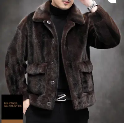 Fur Men's Gold Mink Velvet Coat Lapel Mink Coat Jacket Fur One-piece Thick Coats • $190.43