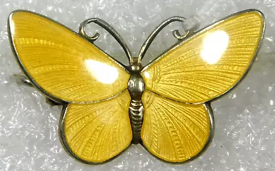 G.R DESIGNER STERLING Yellow ENAMEL MANUFACTURED Vintage Butterfly PIN Estate • $49