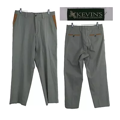 Kevins Plantation Collection Green Brown Suede Flat Front Cotton Pants 33X29 • $35.99