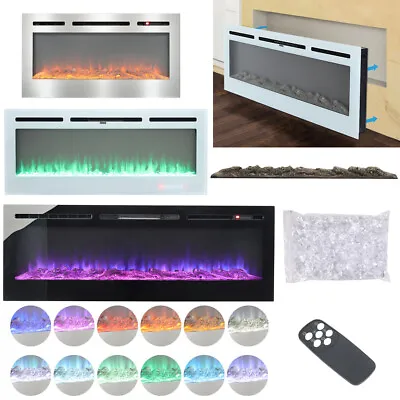 36/50/60'' Electric Fireplace Wall Mount/Inset 12 Color Flame Log/Crystal Decor • £259.95