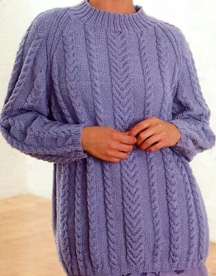 1192 Lady's Cable Raglan Sweater 32-42  DK Vintage Knitting Pattern Reprint • £3.49