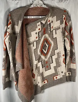 YA Los Angeles Sweater Womens One Size Aztec Orange Cream  Poncho Cardigan Knit • $29.99