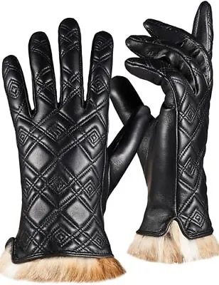  Winter Warm Leather Gloves For Women Cashmere Lined Rabbit Fur XX-Large Black • $39.63