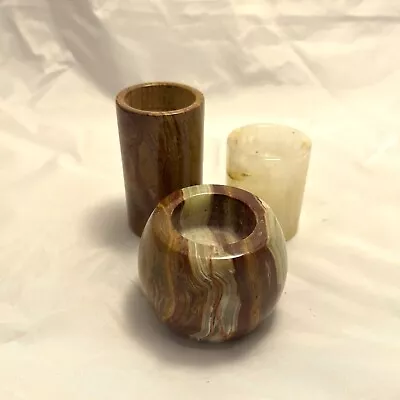 Natural Stone Candle Holders Polished Set Of 3 • $20