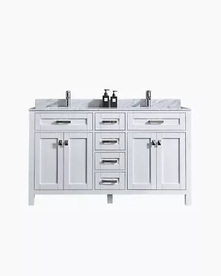 1500 Vanity Matte White Timber Cabinet Freestanding Basin Marble Top • $3197