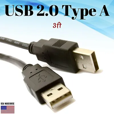 3ft USB 2.0 Type A Male To A Male Black Cable - High Speed Data Transfer Charger • $4.50