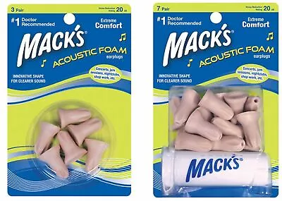 Mack's Acoustic Foam Earplugs NNR: 20dB Available In 3 Or 7 Pair Packs • £2.79