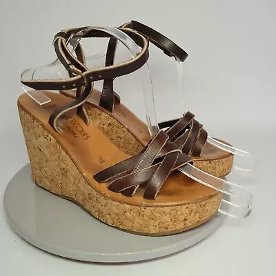 K Jacques Wedge Heels Women's 37 Brown Leather Platform Dragon Strappy Gladiator • $54.87