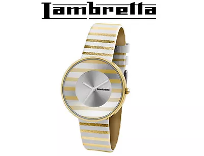 New Women Retro Style LAMBRETTA Cielo Stripes Gold Leather Watch 2105GOL Gift • £29.99