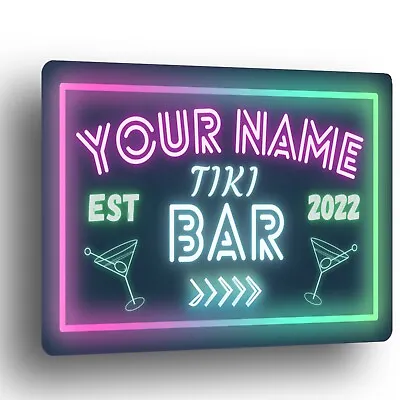 £5.99 • Buy Personalised Tiki Bar Sign Neon Style METAL Retro Pub Man Cave Wall Art Home