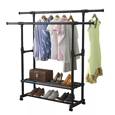 Heavy Duty Clothing Garment Rack Rolling Clothes Organizer Double Rails Hanging • $34.29