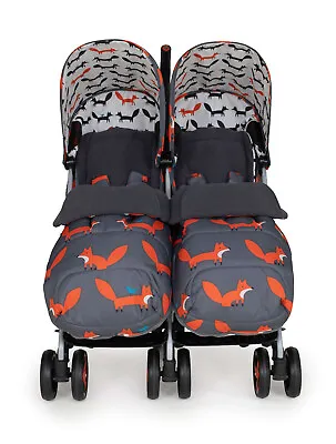 Cosatto Supa Dupa 3 Double Pushchair Charcoal Mister Fox Footmuffs And Raincover • £299.95