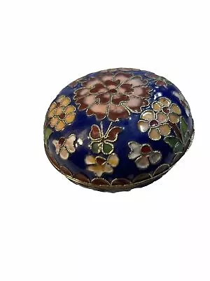 Vtg  Floral Cloisonne  Trinket Box Blue Pink Gold Metal Accent Raised 3” • $14.95