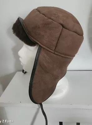 Vintage Sheepskin Leather Shearling Winter Trapper Cossack Ear Flap Hat One Size • £19.95