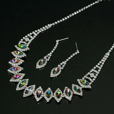 Elegant Rainbow Mystical Fire Topaz 925 Sterling Silver Necklace Earrings Set • $29.74