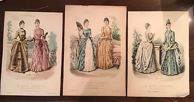 Antique French Fashion Plates LA MODE ILLUSTREE 1888 #24 #33 #38 Ephemera Art • $25