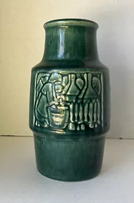 Vintage Michael Andersen Pottery Vase Green Blue Interior Relief Design 6134 MCM • $36