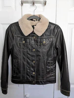 Lee Faux Leather Sherpa Lined Trucker Jacket Dark Brown Size S NWT • $40