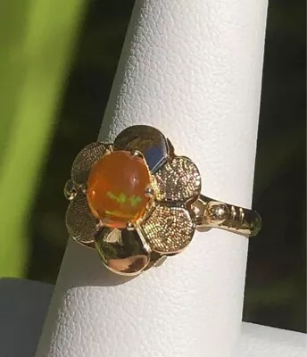 VINTAGE MEXICAN FIRE OPAL RING 14K Sz. 7.5 • $300