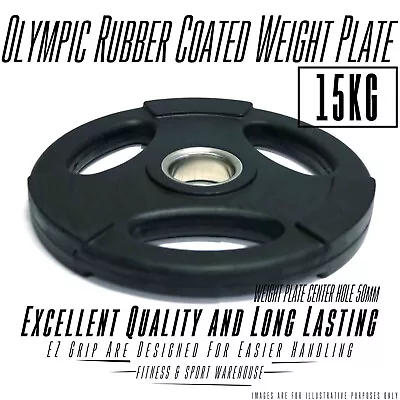 15KG Olympic Weight Plate Rubber Coat OLY Solid Fitness Weightlifting Strength • $67.28