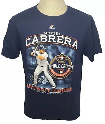 Majestic Detroit Tigers Miguel Cabrera 2012 Triple Crown Blue T-shirt Sz M Used • $8